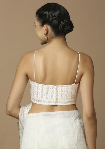 SALWAR STUDIO Women's White Embellished Saree Blouse-RI-0048-WHIT-42