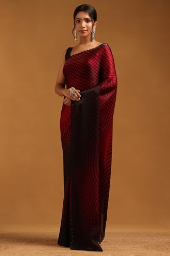 Soch Womens Fuchsia Organza Geometric Saree With Stone Work