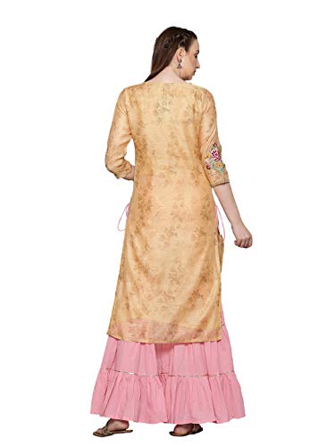 Jaipur Kurti Women's Silk Kurta with Palazzo & Dupatta (AVKPLZ1898_Yellow_S)