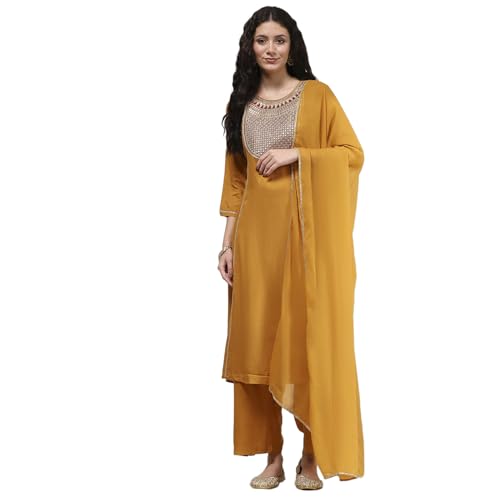 Biba Women's Rayon Kurta, Bottom, Dupatta (SKDMRIGL31307AW25MUST