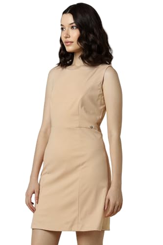 Allen Solly Women's Viscose Asymmetrical Mid-Thigh Length Dress (AHDRCRGFV72491_Beige