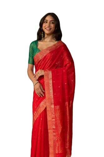 Red Pure Silk Cutwork Bengal SareeWith Unstitched Blouse( SHG08H00444-Red)
