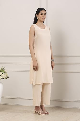 Biba Women Beige Viscose Blend Straight Suit Set_46