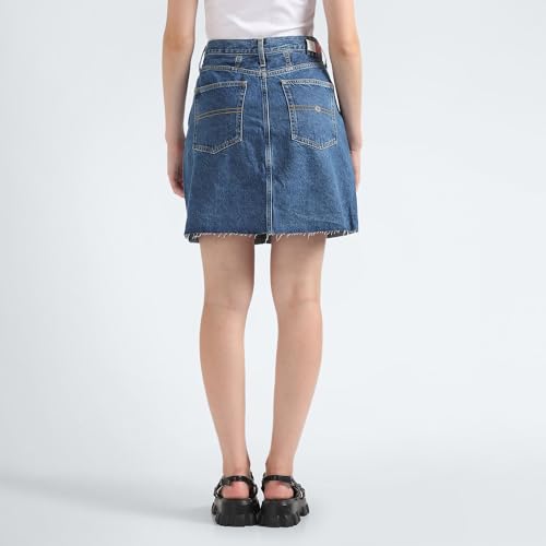 Tommy Hilfiger Cotton Blue Solid Women Denim Mini Skirt (XL)