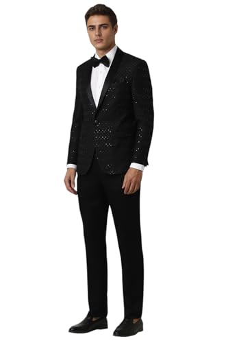 Men Black Embroidered Slim Fit Party Two Piece Suit