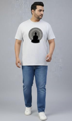 THE SOUTH STORE Men's Grey Melange Round Neck Half Sleeve Printed Plus Size T-Shirt | Budha Tshirt