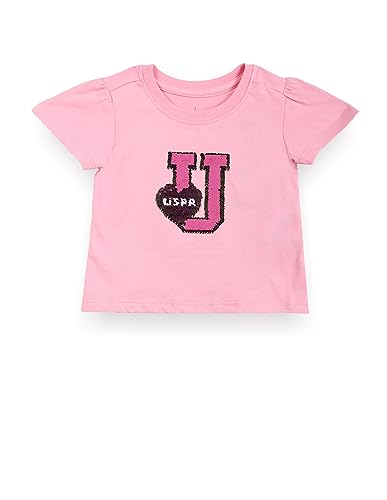 U.S. Polo Assn. Kids Regular fit Cotton Embellished Short Sleeves Crew Neck T-Shirts (UGTSH0285_Pink_12M)