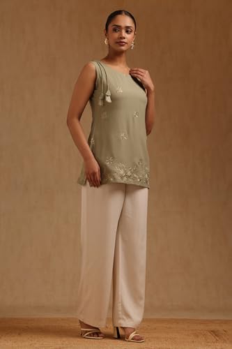 Soch Womens Sap Green Rayon Floral Embroidered Tunic