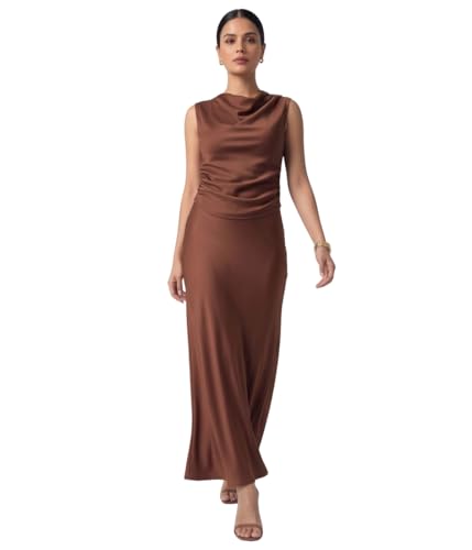 MeeDee Satin Draped Co-ord Set, Chocolate Brown