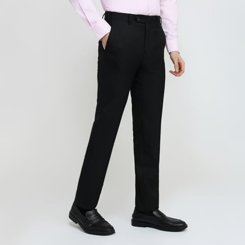 Raymond Men Contemporary Fit Solid Pattern Polyester Blend Flat Front Formal Trouser Black
