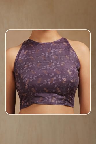 Soch Womens Purple Chanderi Floral Print Saree