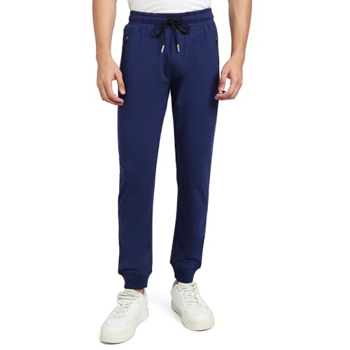 Park Avenue Men Slim Fit Solid Pattern Cotton Polyester Blend Flat Front Casual Jogger Pant