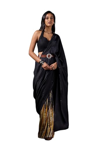 Taneira Women Black Bengal Silk Hand Painted Saree with Unstitched Blouse Piece (SAPH01AA1364-Black)
