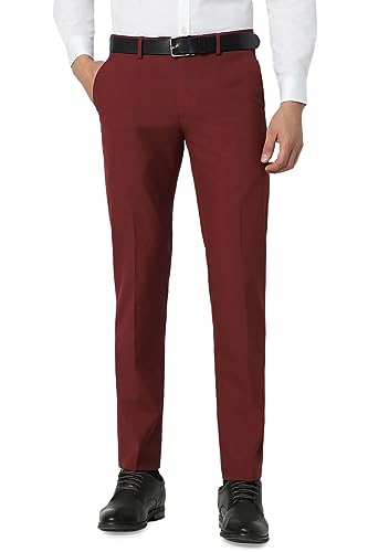 Peter England Men Maroon Solid Slim Fit Formal Trousers