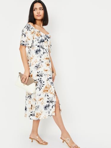 Max Women's Polycotton Modern Midi Dress (DTI3601_Ivory