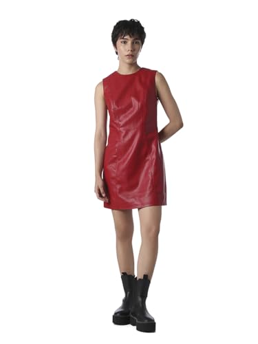 ONLY Women's Solid Fit and Flare Red Dress