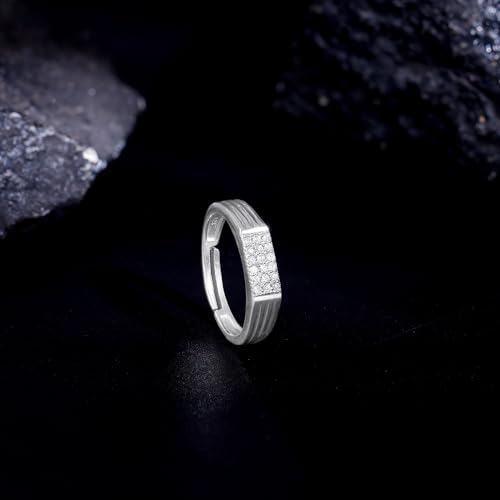 GIVA 925 Silver Zircon Rectangle Ring For Him, Adjustable | Gifts for Men and Boys | With Certificate of Authenticity and 925 Stamp | 6 Months Warranty