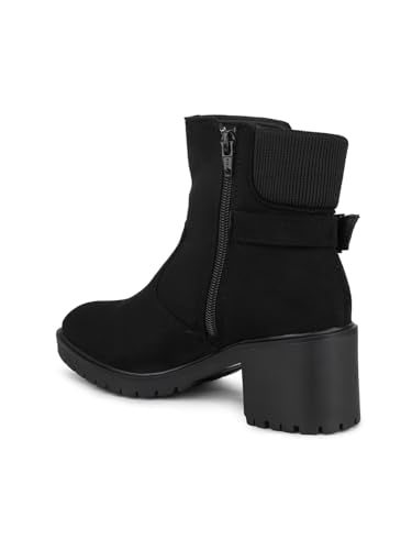 Inc.5 Women Black Round Toe Mid-Top Suede Chelsea Heeled Boots