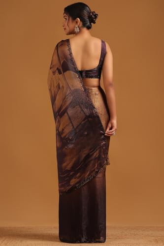 Soch Womens Purple Organza Botanical Saree With Stone Work