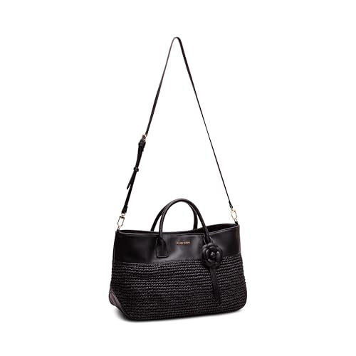 Anne Klein EW Tote with Floral Applique, Black, Black, X- Large