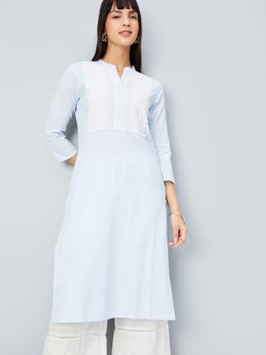 Max Women Lace Detail Straight Kurta (Blue_XXL)