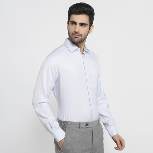 Raymond Men Contemporary Fit Structure Pattern Pure Cotton Semicutaway Collar Full Sleeve Apple Cut Formal Shirt Light Blue