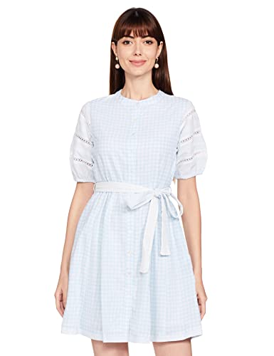 AND Women's Cotton A-Line Mini Dress (SS22AJ099DRY09_Blue_8)