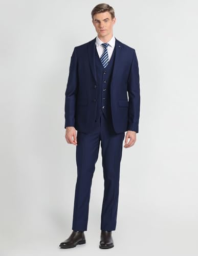 Arrow Men's Polyester Single Breasted Business Suit Pants Set (ARAGSU5587_Navy