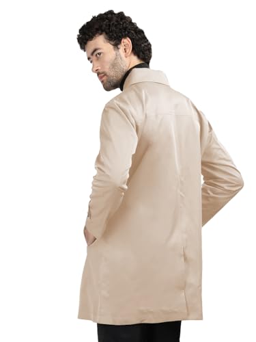CHKOKKO Winter Wear Single Breasted Notch Lapel Tweed Pea Trench Long Coat For Men Camel M