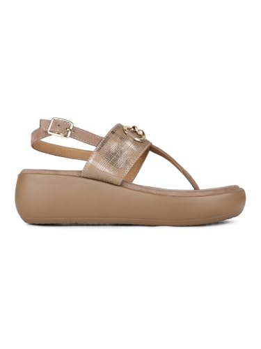 Womens Brown Embellished Round Toe Wedge Heel Sandals