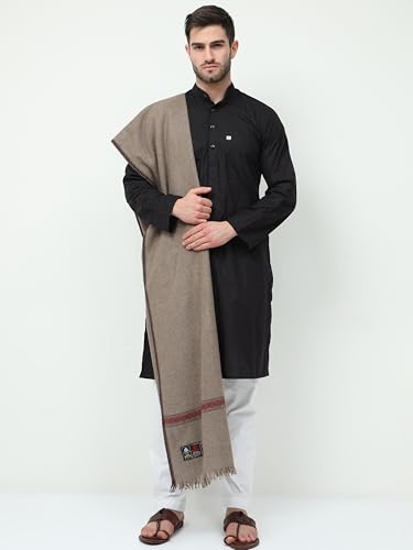 Arvore Men's Plain Hand Woven Warm Soft Pure Merino Wool Lohi | Shawl (52" X 106") (Brown-1)