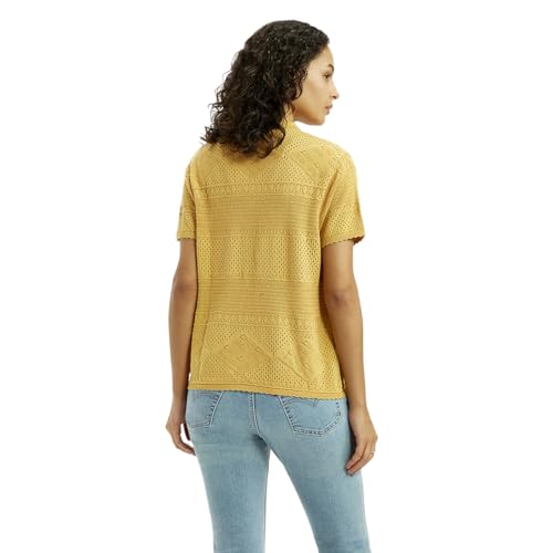 Levi's Women's Self Design Mustard Spread Collar Shirt