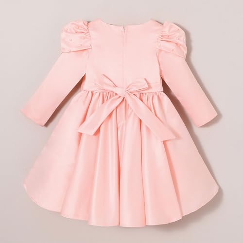 Hopscotch Girls Peach Short Sleeves Bow Applique Beaded Party Dress for Age (4-5 Years)