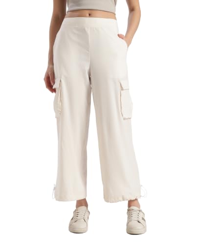 Jockey WZ30 Women Microfiber Fabric Oversized Cargo Utility Pants with Inner Drawstrings_Egret_XL