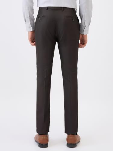Park Avenue Men Slim Fit Structure Pattern Poly Viscose Blend Flat Front Formal Trouser (Size: 30)-PMTQ07872-O8 Dark Brown