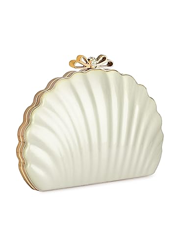 TOOBA Handicraft Women's Shell Clutch|Stylish Wedding, Cocktail, Party & Festive Bridal Gift Bag for Women & Girls (Golden Shell)