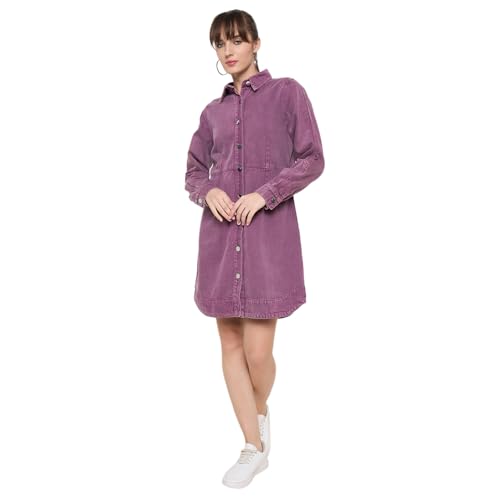 Madame Buttoned Plum Cotton Shirt Dress