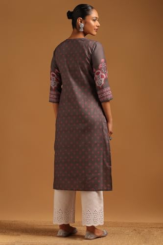 Soch Womens Charcoal Linen Floral Kurta with Sequin Details