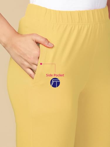 Lux Cozi PYNK Women's Solid Premium Cotton Lycra Kurtipant with Side Pocket_COZI_PYNK_KURTIPANT_77_FS_1PC Cream
