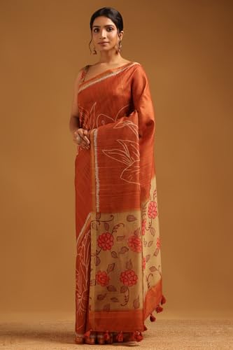 Soch Womens Rust Tussar Floral Saree
