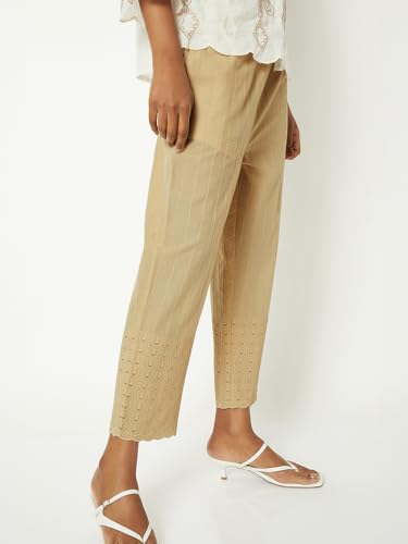 Max Women Embroidered Palazzos (Beige_S)