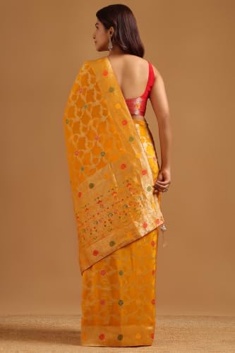Soch Womens Yellow Crepe Floral Zari Woven Saree