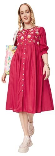 Max Women Embroidered Fit & Flare Midi Dress (EMBDRS33008RED)_XL