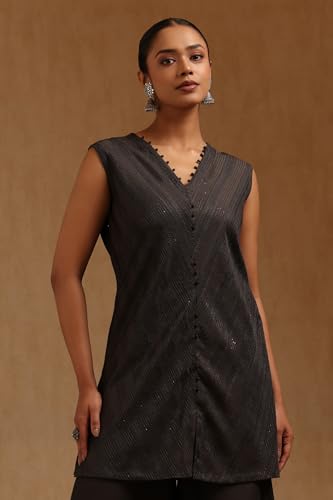 Soch Womens Charcoal Chinon Embroidered Co-Ords Set With Sequins