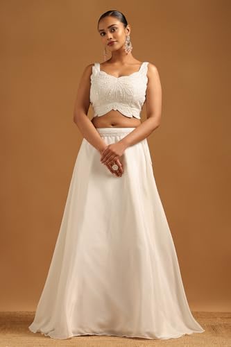 Soch Womens Off White Crepe Embellished Lehenga Choli Set With Beaded