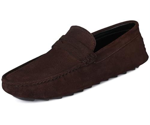 LOUIS STITCH Loafers Formal Shoes for Men | Damsire Underrobe Italian Suede Leather Moccasins | Slip-on Shoes for Business, Casual, Parties | Solid Brunette Brown | UK Size 12 (ITSU)