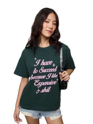 The Souled Store Success Women and Girls Short Sleeves Round Neck Dark Green Graphic Printed Cotton Oversized Fit Breathable Everyday Streetwear T-Shirts