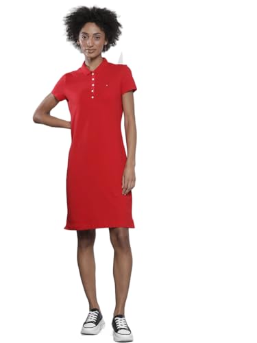 Tommy Hilfiger women's Cotton Classic Knee-Length Casual Dress (A2BWV154 Red