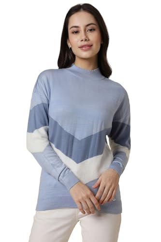 Allen Solly Women's Acrylic Crew Neck Sweater (AHSWCRGF119735_Blue