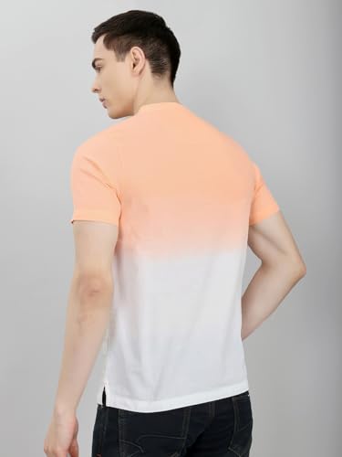 Monte Carlo Men Regular Fit Ombre Half Sleeve Henley T-Shirt | Stylish Tee for Men | Soft Comfortable Casual Tshirt for Men's Peach XL